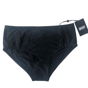 DKNY Retail $58 Black Seamed High-Waist Bikini Swim Bottoms Size Large